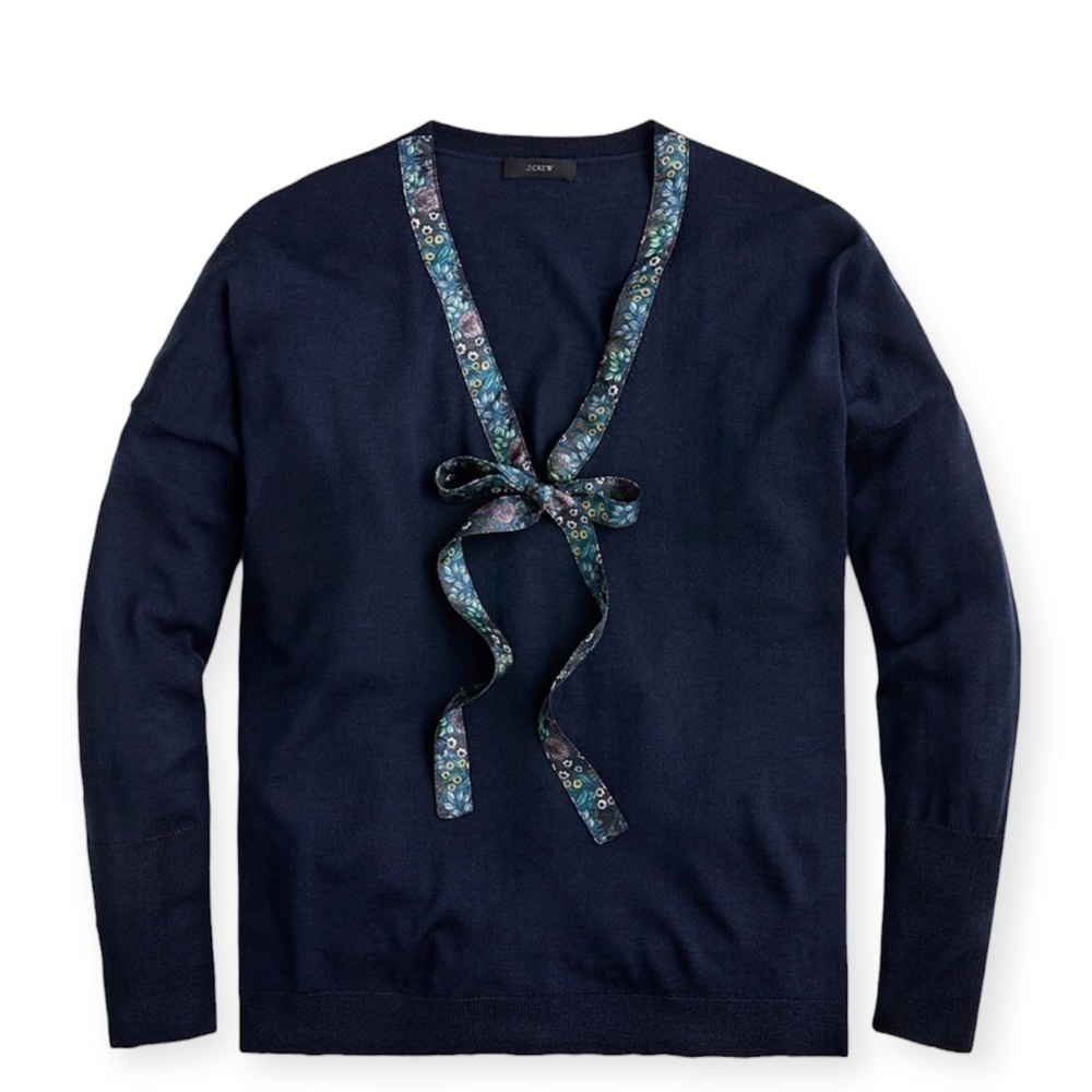 J.Crew x Abigail Borg Merino Wool Collection Tie Neck Sweater